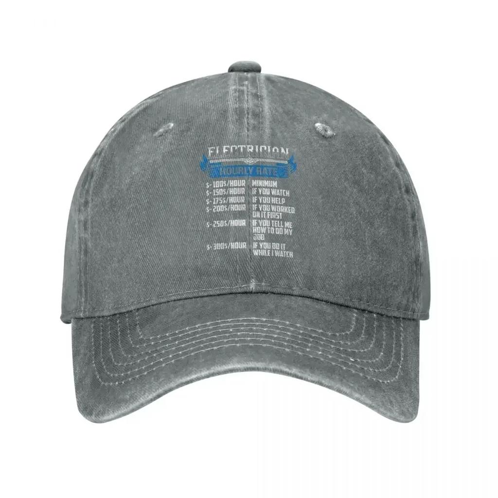 Electrician Funny Hourly Rates Men Women Baseball Caps Distressed Denim Caps Hat Casual Outdoor Running Golf Snapback Cap
