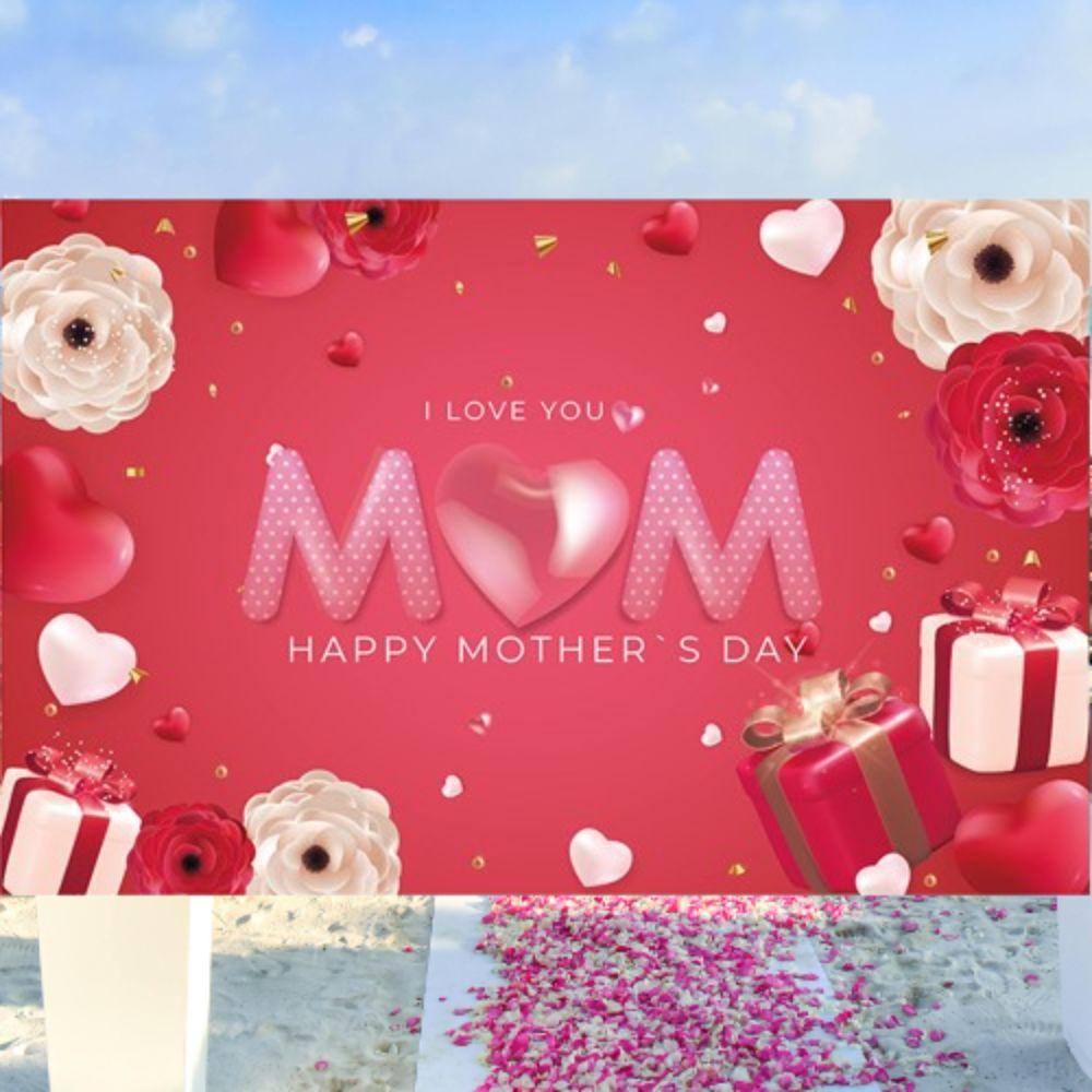 Polyester Happy Mother’s Day Backdrop Love Heart Hanging Banner  Photo Booth