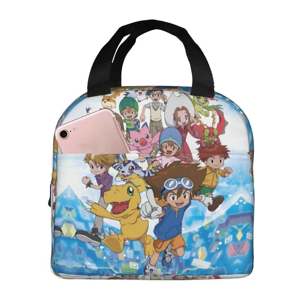 Custom D-Digimons Insulated Lunch Bag for Women Men Leakproof Cartoon Cooler Thermal Lunch Tote Office Picnic Travel