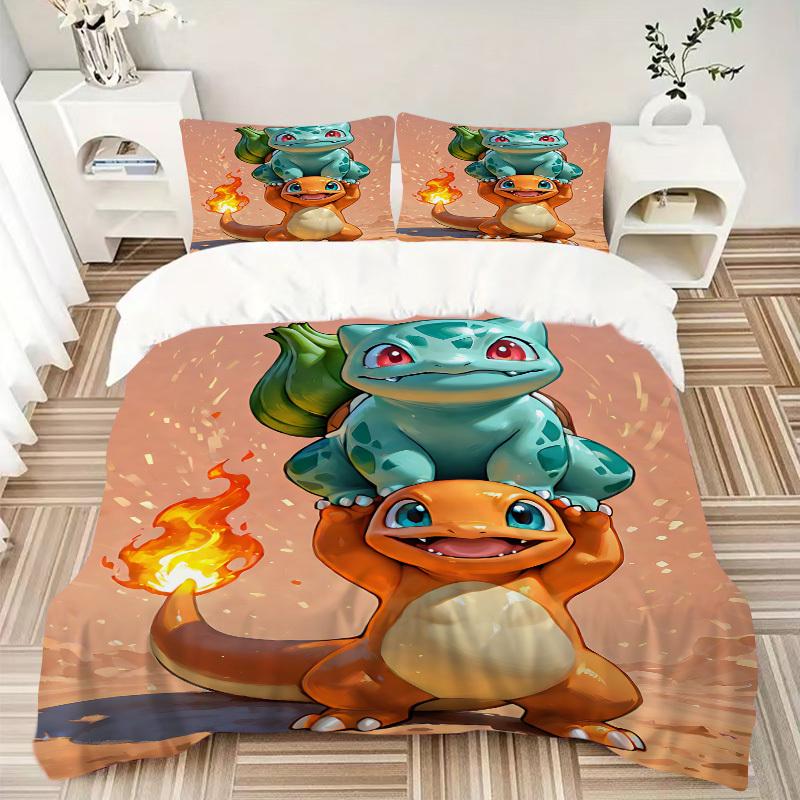 3pcs bedding set Pokemon Characters Includes 1 Comforter + 2 Pillowcases, Without Pillow Inserts, Soft Comfortable,a0910209