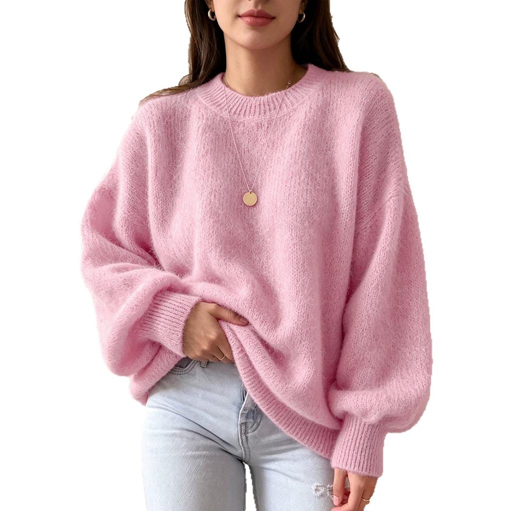 Women's Crew Neck Sweater, Loose Fit for Fall and Winter