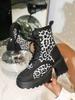 Fashion Women Fashion Leopard Print Ankle Boots Autumn Winter Thick Sole Lace Up Shoes Woman Non Slip Platform Combat Boots Plus Size 42