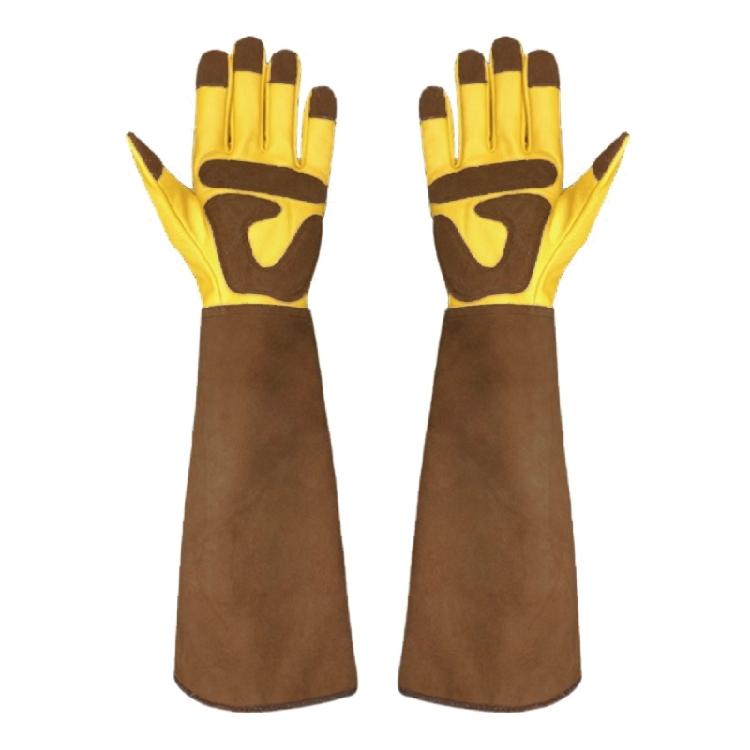 

1 Pair Long Gardening Gloves Thorn Proof Rose Pruning Leather Garden Gloves M