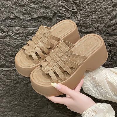 Zapatillas Muffin de suela gruesa geniales para mujer, calzado exterior en el verano de 2025, nuevo temperamento con tiras finas, moda europea y americana