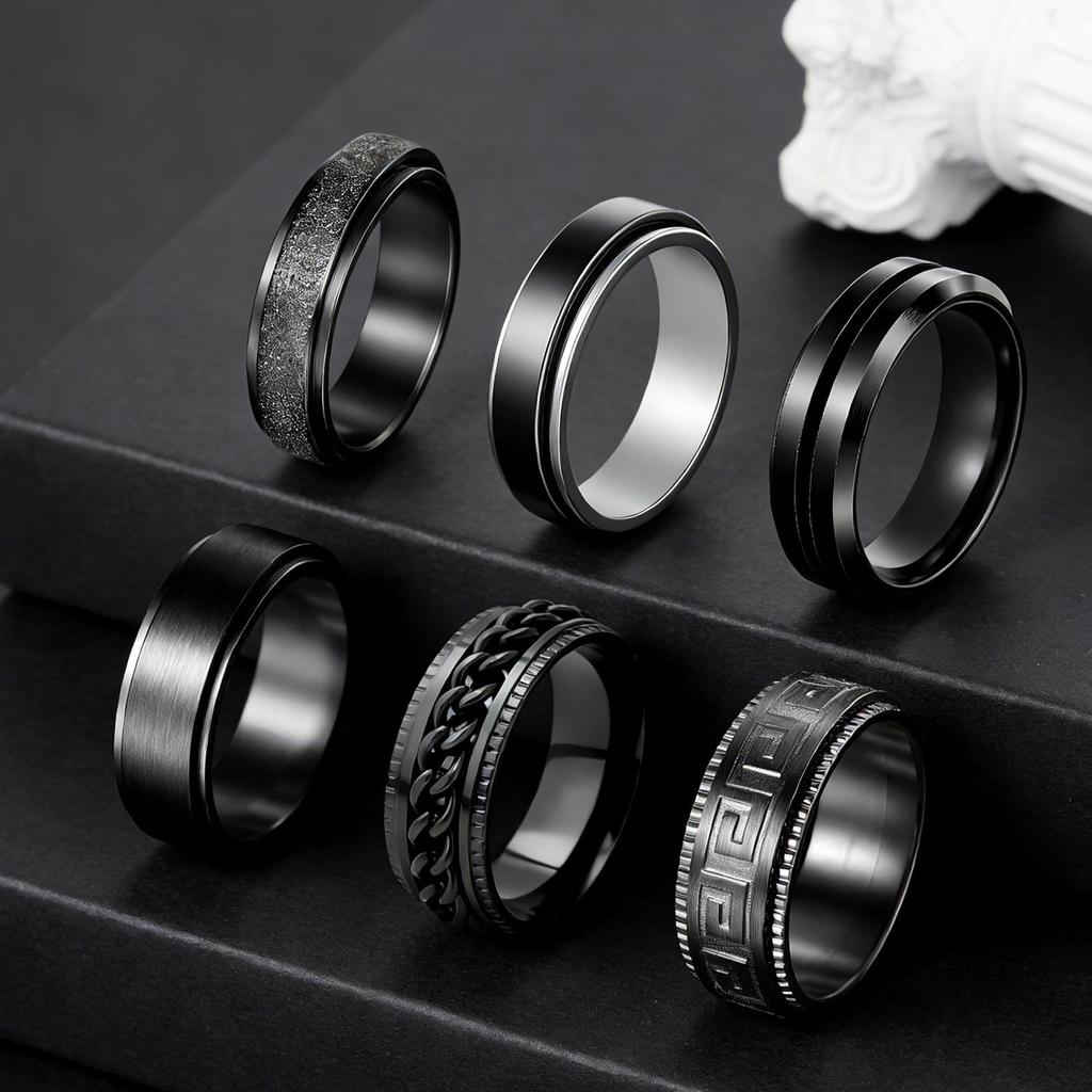 Men's Stainless Steel Rotating Multi-Style Decompression Finger Ring Set