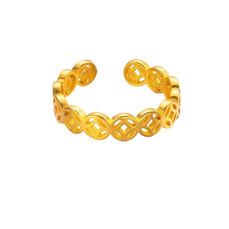 Gold-Plated Women's Smooth Surface Open Copper Coin Ring - Simulated Gold, Light Luxury, High-End Accessory