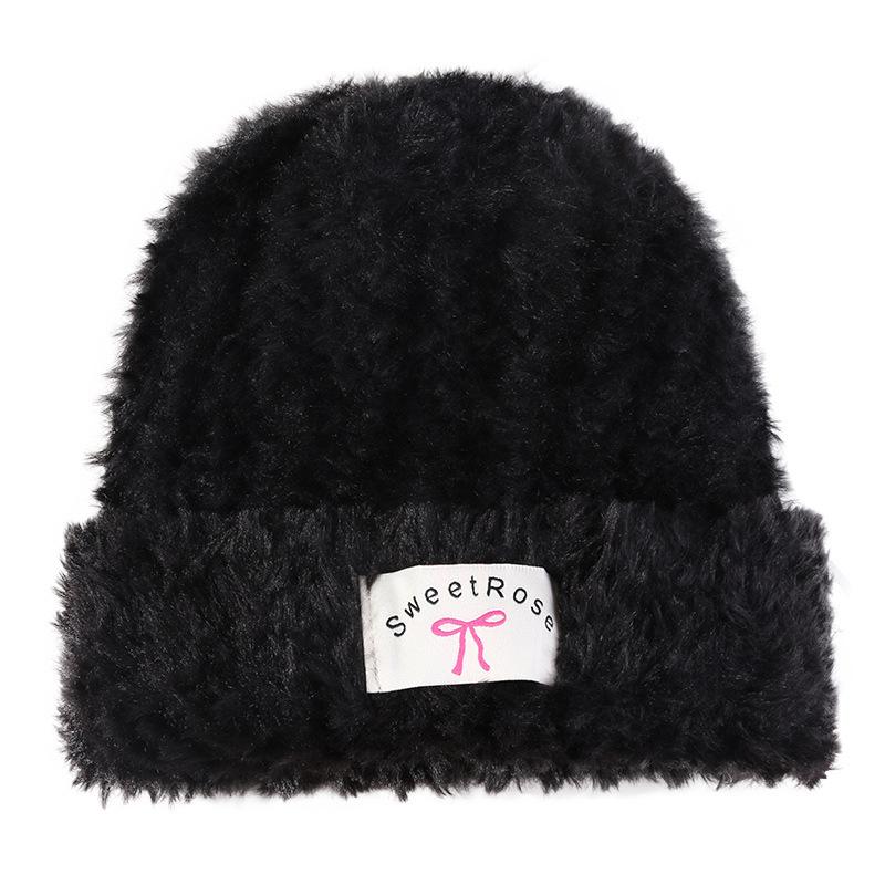 Women's Warm Autumn and Winter Knitted Hat Bow Korean Warm Plush Ear Protection Head Hat