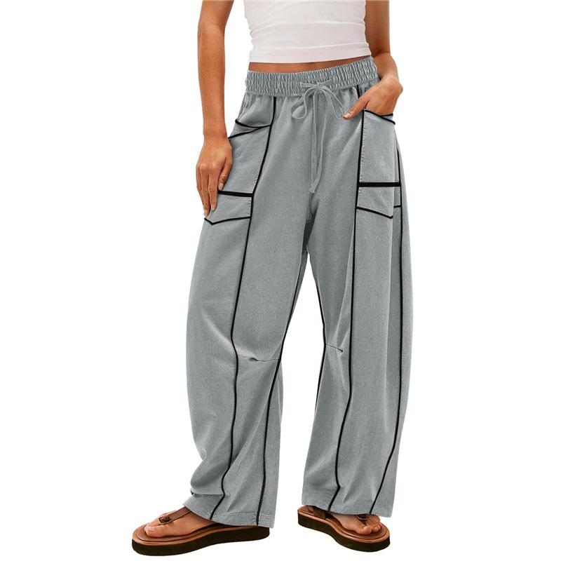 Women's Loose Wide-leg Pants, Summer Casual Pants, Drawstring Waist, Solid Color Simple Sweatpants