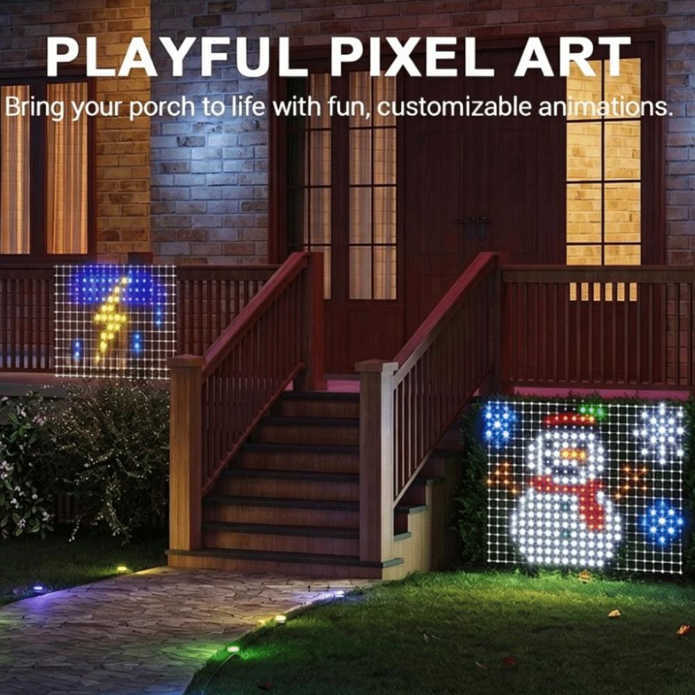 Waterproof Matrix Grid Lights RGBIC LED Christmas Curtain Light LED Fairy Lamp Garden Decor