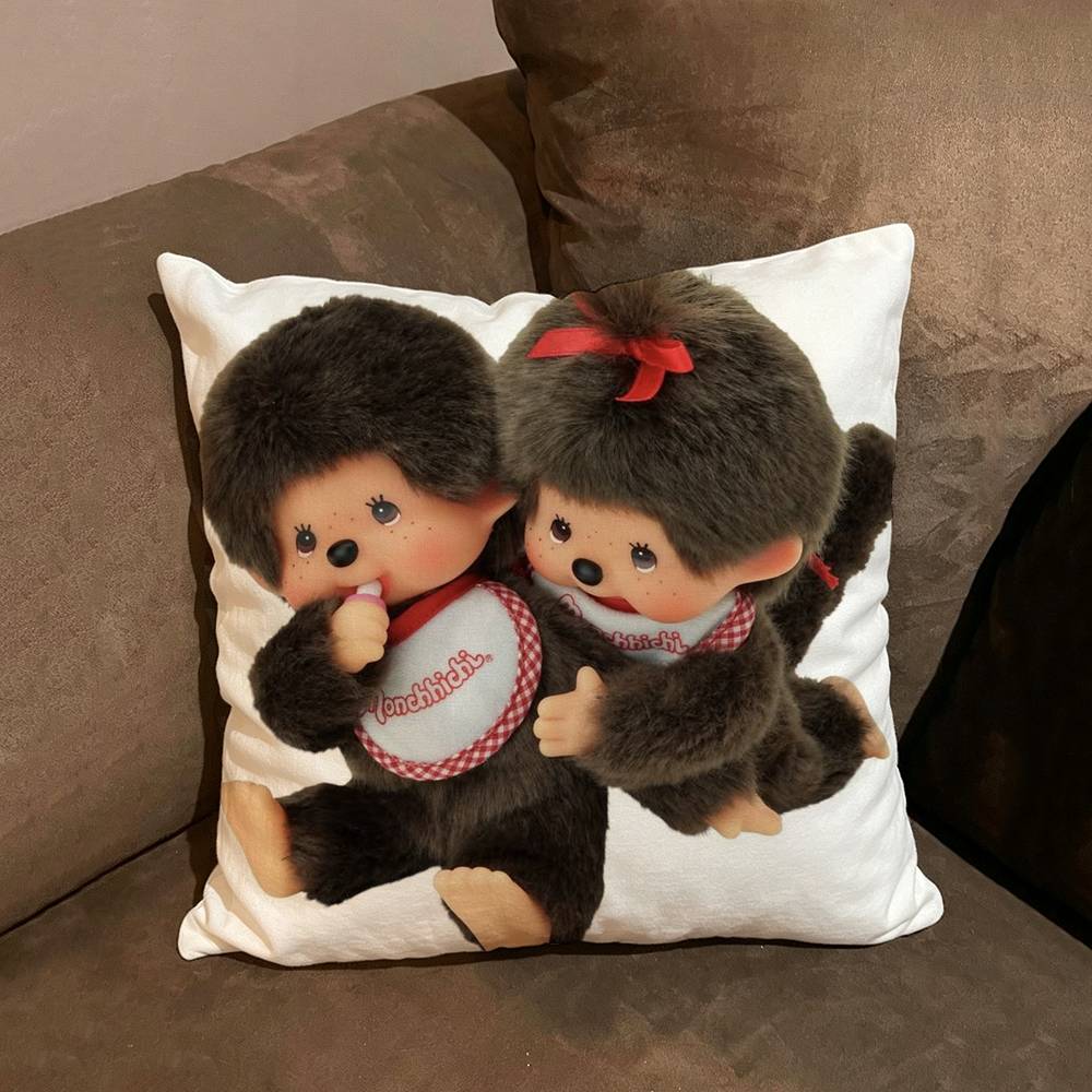 Cartoon Cute Bear M-Monchhichi Pillow Cushion Cover Pillowcase Living Room Sofa Home decorative pillowcase