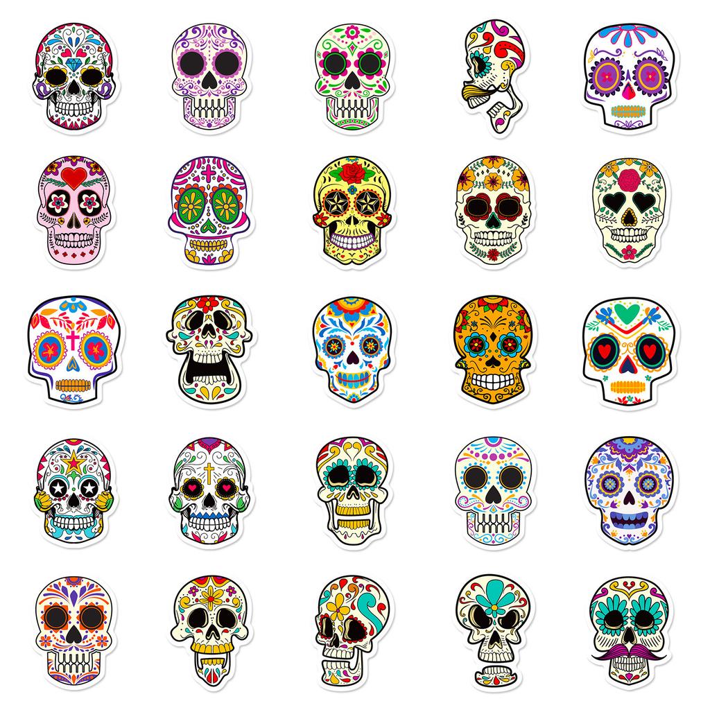 50 Stickers Painted Skulls Self-creative DIY Repeatedly Pasted Decorative Stickers Waterproof Stickers Hand Account