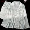 [Meow Meow] New ice silk pajamas women's streamer long-sleeved solid color jacquard KT high-end light luxury loungewear can be worn outside