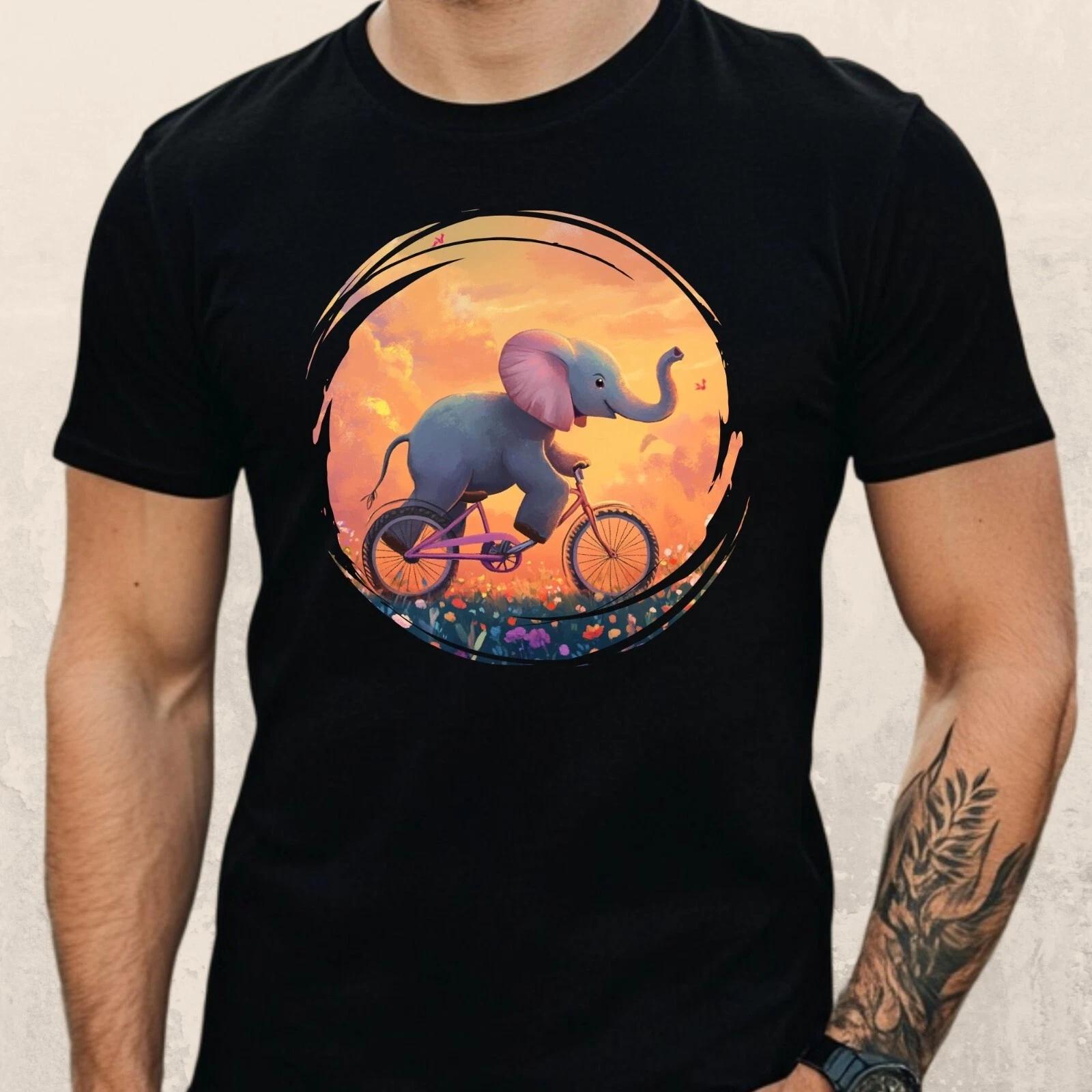 T-Shirt Herren Elefant auf Fahrrad Motiv Baumwolle Größe S bis 5XL XXXL