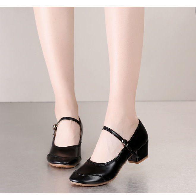 Medium heel dance shoes women's four-season adult red dance shoes silver soft-soled performance square dance shoes women's single shoes