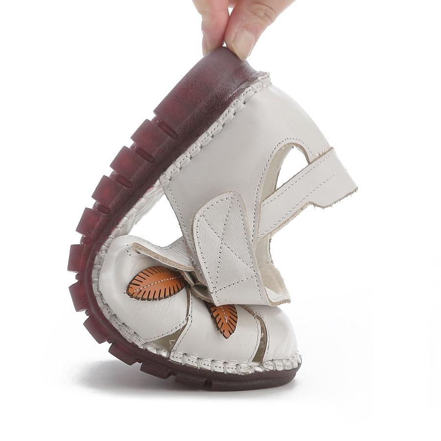 Rozmiar 42, płaskie sandały z prawdziwej skóry, damskie, letnie, z wycięciami, damskie, ortopedyczne sandały w stylu retro z motywem kwiatowym