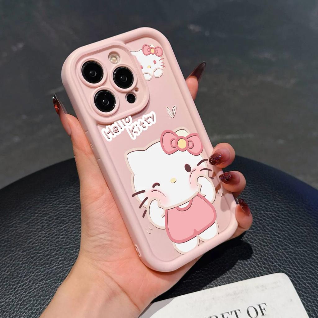 Pink Cartoon Hello Kitty Phone Case For Iphone 17 16 Pro Max 17 Air 16e 15 14 13 12 11 Pro Max 14 15 16 Plus INS Silicone Cover