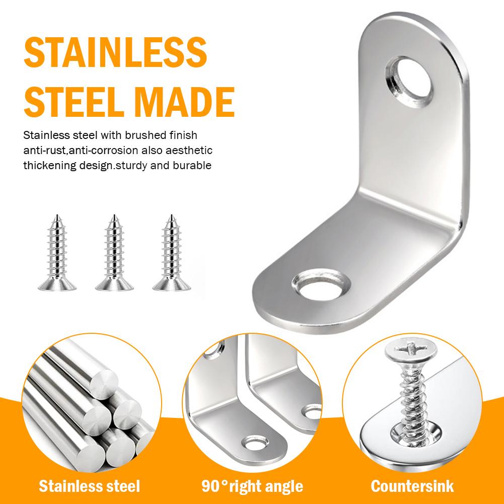 L Shaped Corner Brackets Stainless Steel Cabinet Connector Brackets Cabinet Support Frame for Particle Boards Tables Beds Chairs