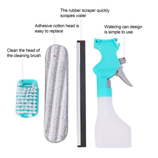 4-in-1 Multifunction Window Cleaner Kit with Spray Bottle Squeegee Microfiber Washer