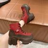 Retro Women's Sneakers High Quality Leather Platform Lace Up Round Head Mixed Colors High-top Increase Height Wedges Sport Shoes