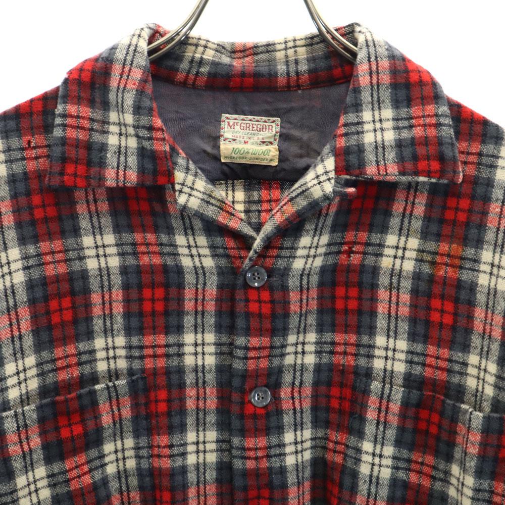 McGregor 60s USA Made Wool Vintage Open Collar Check Pattern Long Sleeve Open Collar Shirt Men's Used