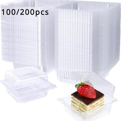 50/100 /200pcsTransparent Plastic Takeaway Containers, Cake Slice Containers, Clam Shell Takeaway Trays with Transparent Lids