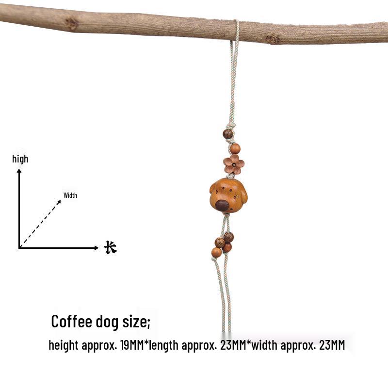 Peach Wood Coffee Bean Teddy Bear Heart Handbag Charm Pendant Keychain