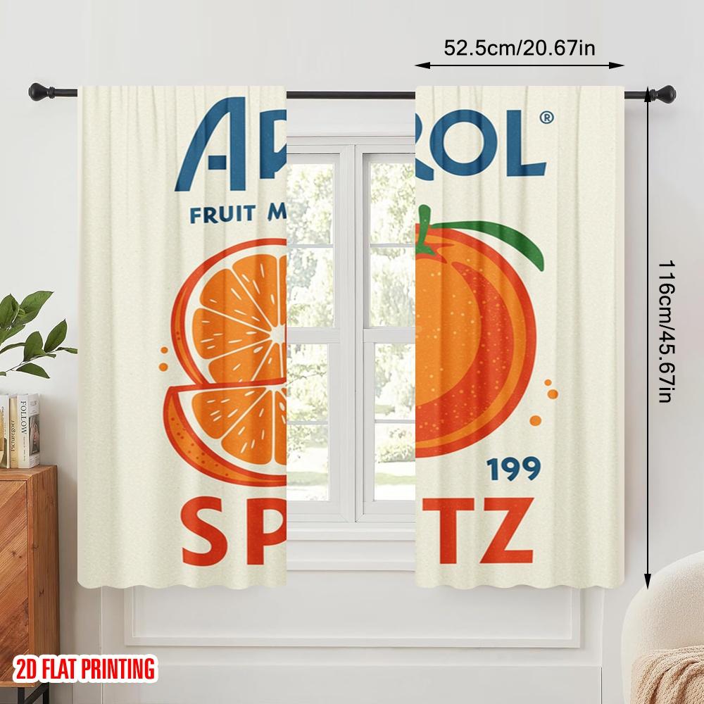 2pcs 2D Flat Printing Curtains Aperol Spritz Fruit Market 100% Polyester Fabric Without Electricity Family Party Perfect for
