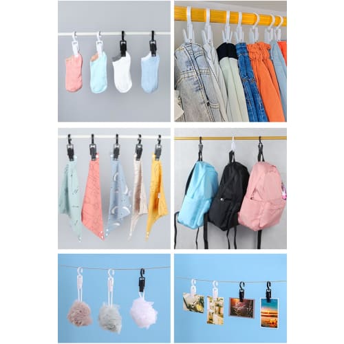 harukita Laundry Clips, Clothespins, Curtain Clips with Hooks, Shower Curtain, Swivel Hooks, Hanger, Multi-Purpose Hooks, Black, 10 Pieces