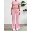 Slim Fit T-shirt Solid Color Pants Set Silm T-shirt Pure Color Pants Suit