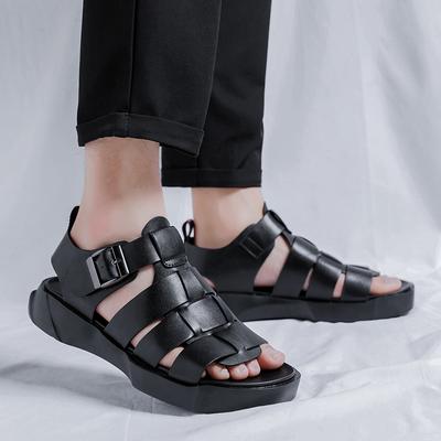 Mode Herrsandaler 2024 Sommar Ny Trend Andningsbara Äkta Läder Tjock Sula Sandaler Mode Utomhus Strand Sandaler Herr Affärsskor