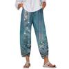 Pants For Women Summer Casual Wide Leg Elastic Waist Print Pants With Pockets
