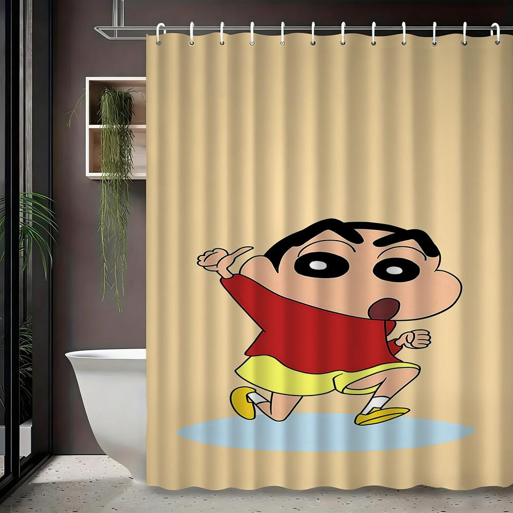 

Crayon Shin-Chan & Family & Friends & Shiro Big Group Photo Scene 2D Print Waterproof Shower Curtain, Bright Blue Sky & Green Gr W60H190(CM)-1 Pcs