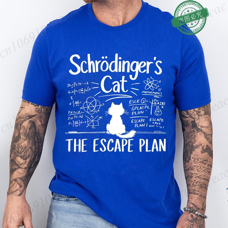 Men's Summer Casual Shirt Funny Cat Escape Plan Science Design T-Shirt Men's Physics Science Nerd Geek Short Sleeve T-Shirt Tops