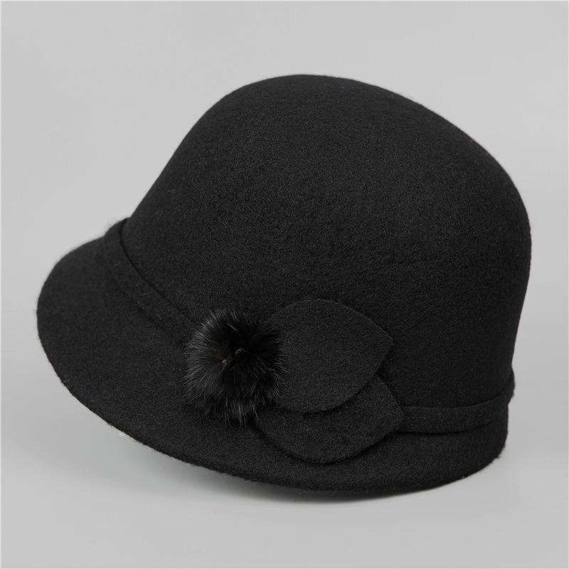 Autumn and winter hat women's wool woolen basin hat thickened thermal top hat