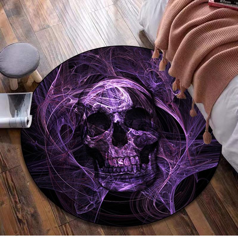 Skull Gothic  Circular Rug Office Decorative Carpet For Living Room Bedroom Door Mat Floor Rug Computer Chair Area Rug Viking Theme Decor