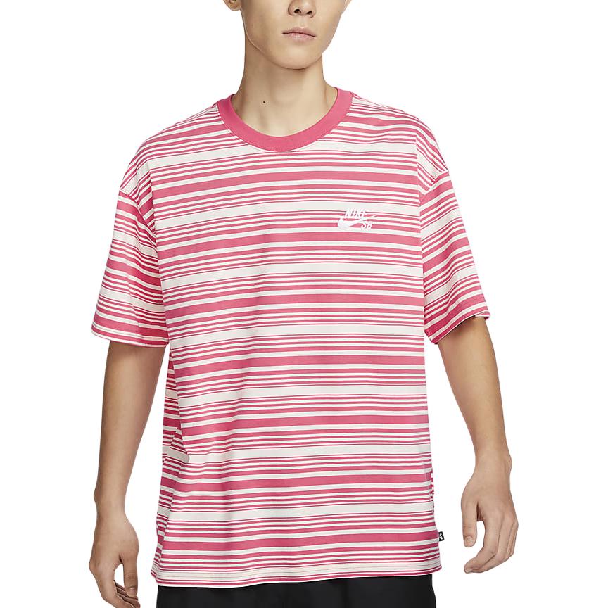 Nike Comfortable Skin-Friendly Soft Striped Logo Print Pullover Short Sleeve T-Shirt Men Tops Ice-Pomegranate FQ3712838