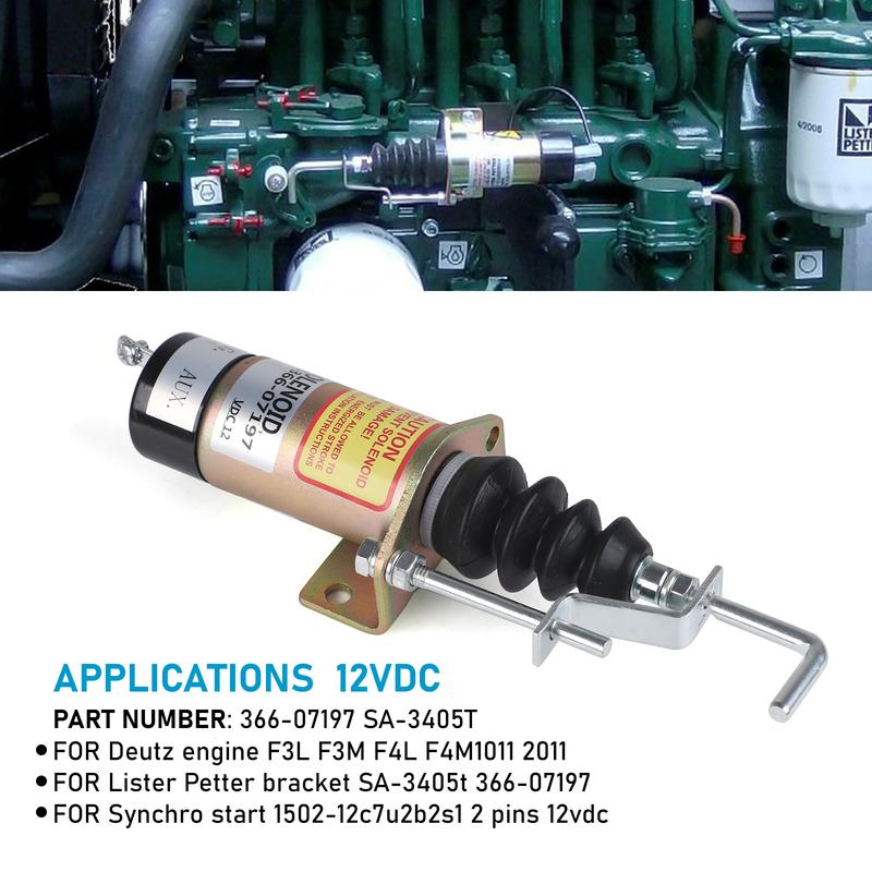 CNSPEED 12V Diesel Engine Part 36607197 Fuel Shutoff Solenoid For Lister Petter LPW LPWS Engine Genset SA-3405-T 1502-12C7U2B2S1