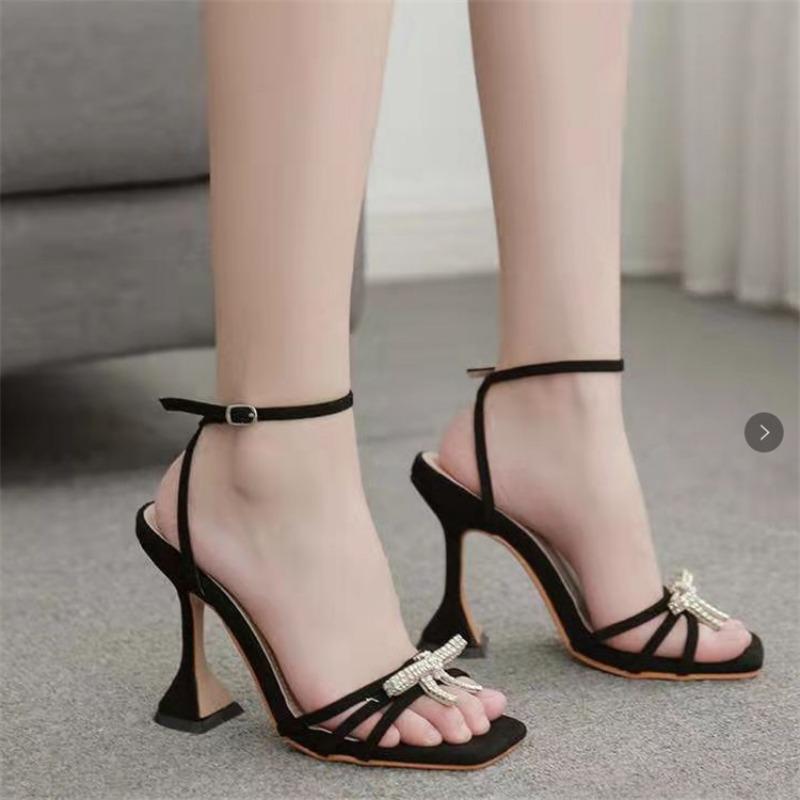 Comemore Elegant Woman Heels Sandals Sexy Peep Toe Rhinestone Butterfly-knot Women's Sandales Transparent High Heels Summer Shoe