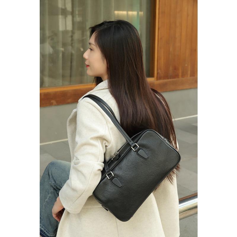 Vintage Underarm Bag Bowling Bag Tote Bag Original Niche Head Layer Cowhide Women's Bag High-grade Leather
