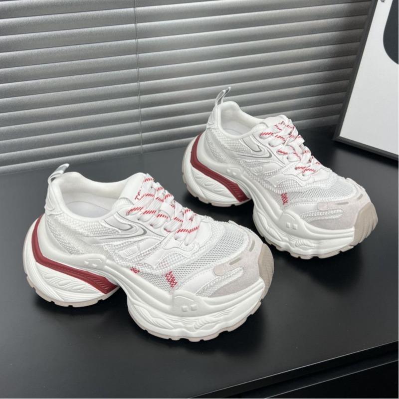Leather Daddy Shoes Trendy New Spring Breathable Mesh Casual Sports Running Shoes Women's Autumn Red Women's Shoes