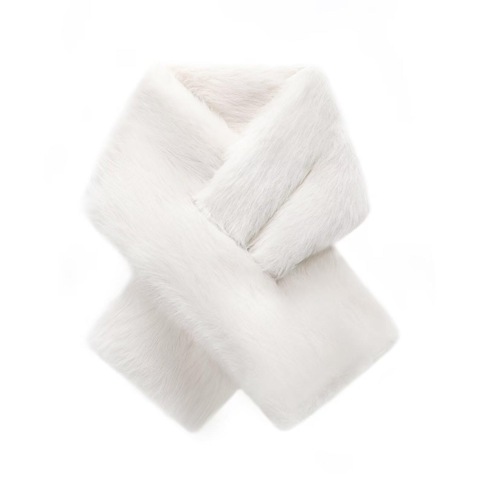 

2024 Зимний женский шарф из искусственного меха в европейском и американском стиле - Простой и универсальный One Size белый