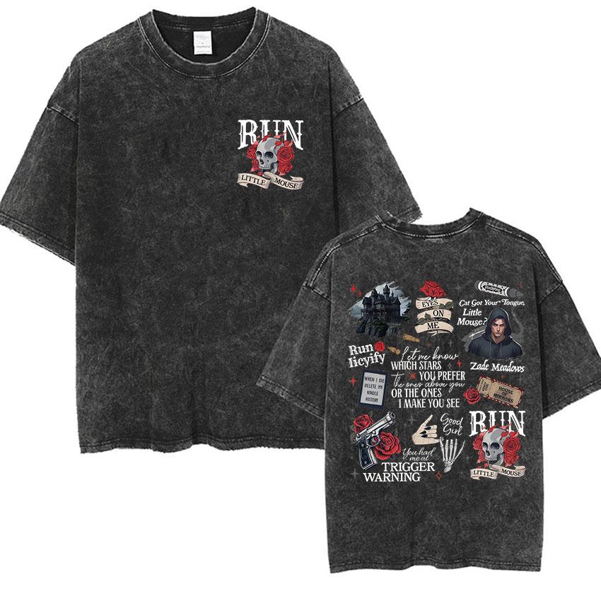 Rose Skull Run Little Mouse Vintage Washed T Shirt Mens Gothic Classic Short Sleeve Tshirts Yk Man Harajuku Clothing Tshirt