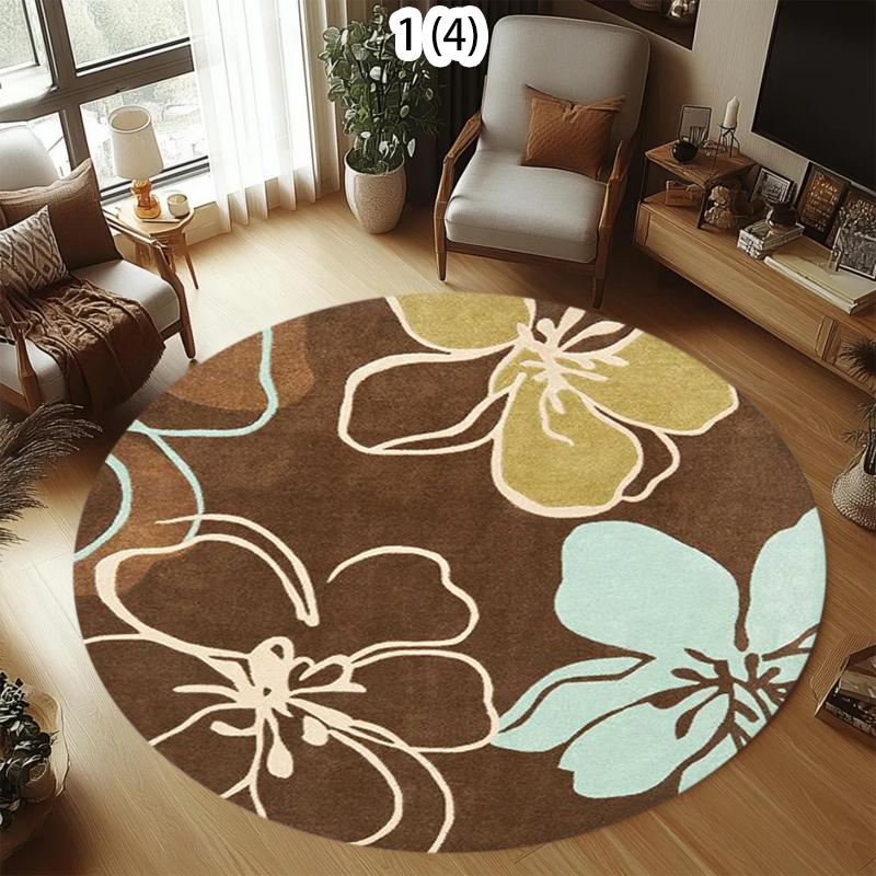 

Modern Home Decor Abstract Floral Round Rug Vintage Flower Pattern Carpet Soft Non-Slip Floor Mat for Living Room Bedroom 80cm x 80cm
