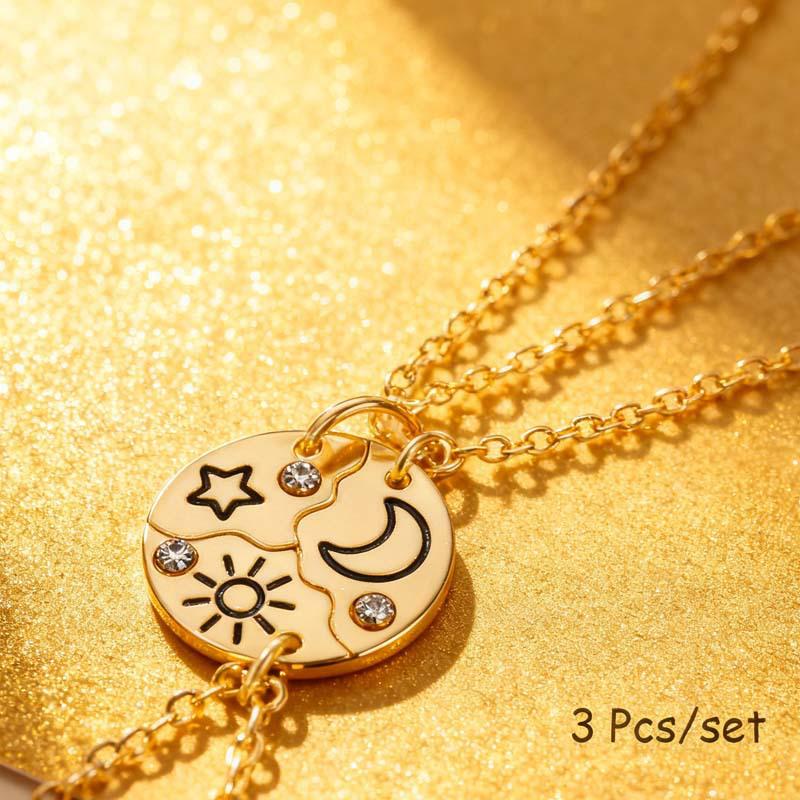 Sun Moon Stars Patchwork BFF Heart Necklace for Best Friends Forever