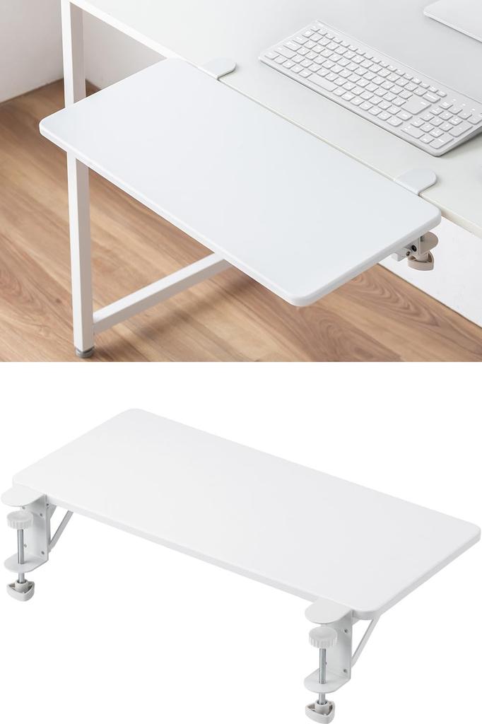 Sanwa Direct Desk Extender, Folding, Clamp Type, 55cm Wide X 25cm Deep, 5kg Weight Capacity, Add-On Desk Extension, White, 100-KB023W