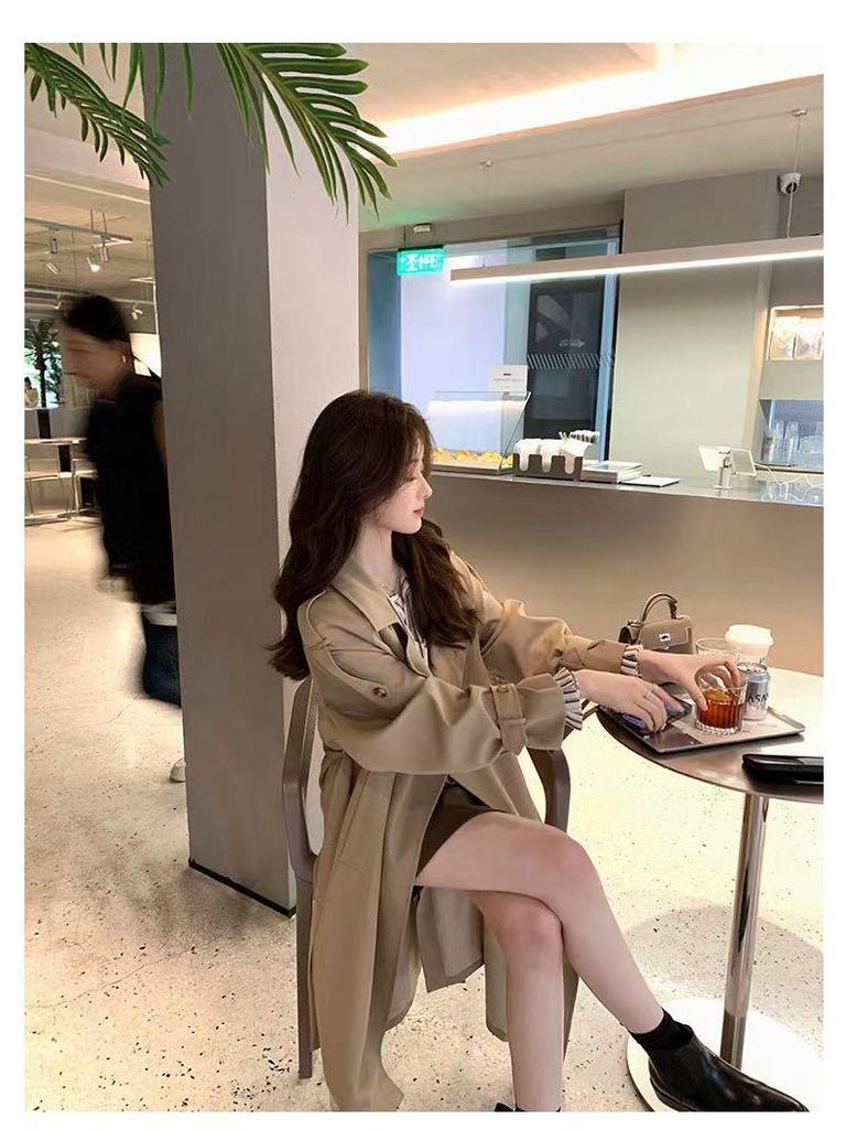 2025 Koreanischer Stil Langer Drapierter Trenchcoat - Elegantes Weiß für Frühling & Herbst