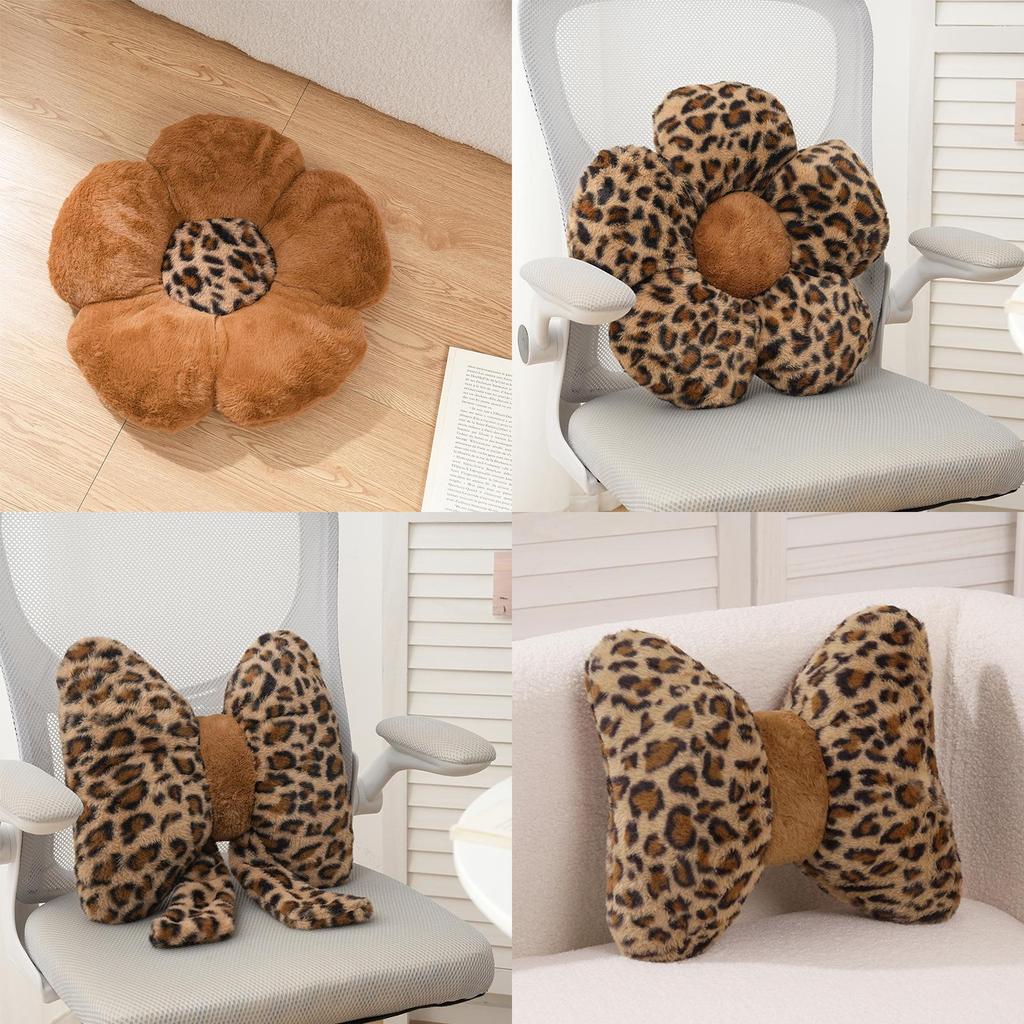 Leopard Print Floral Sofa Cushion With Plush Faux Fur For Home Decor