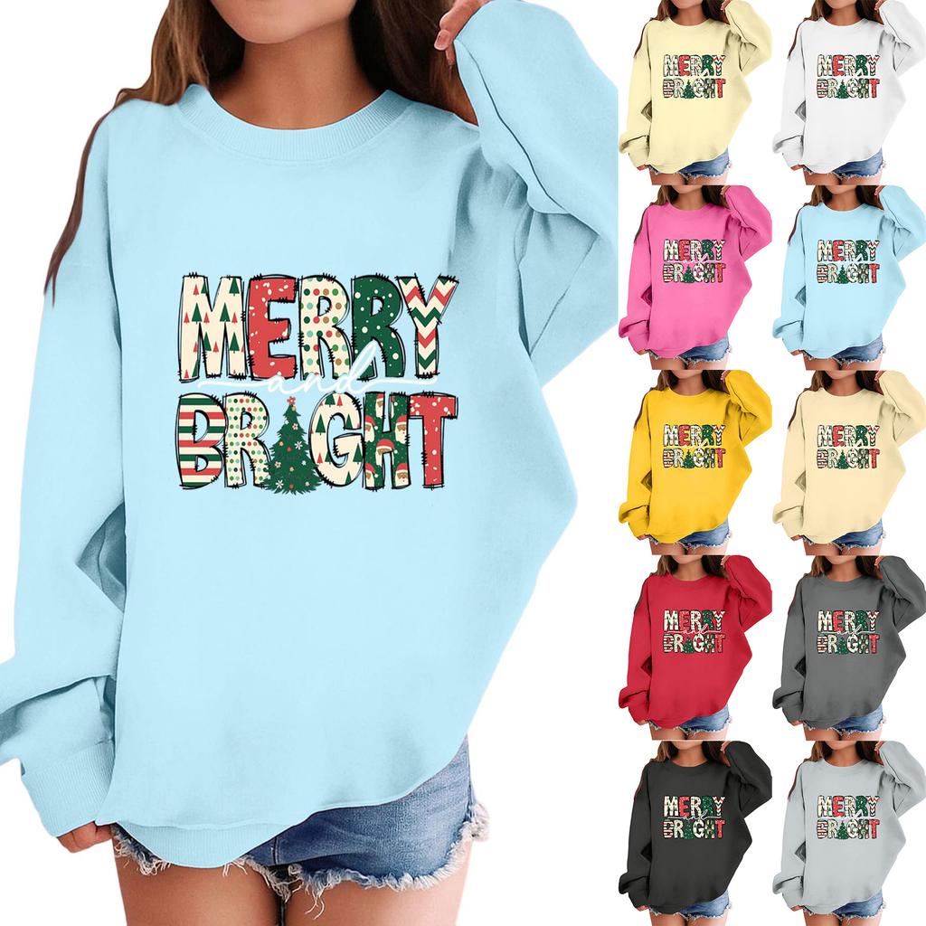 Felpa alla moda casual a maniche lunghe larga da bambino con stampa natalizia