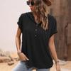 Summer 2025 Short Sleeve Loose Hooded T-shirt Women Elegant Button V Neck Slim Fit Casual T Shirt Woman Fashion Solid Simple Drawstring Lady Tee 26480