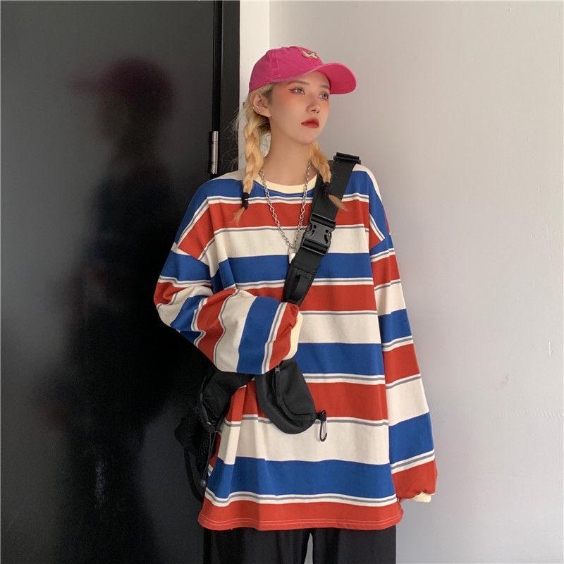 Autumn Korean Harajuku Striped Long-Sleeve T-Shirt: Retro, Loose, Unisex Style for Students